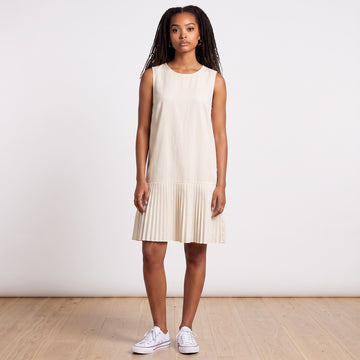 Cream Drop-Waist Pleated Dress | Size XXL | Brand New - 0