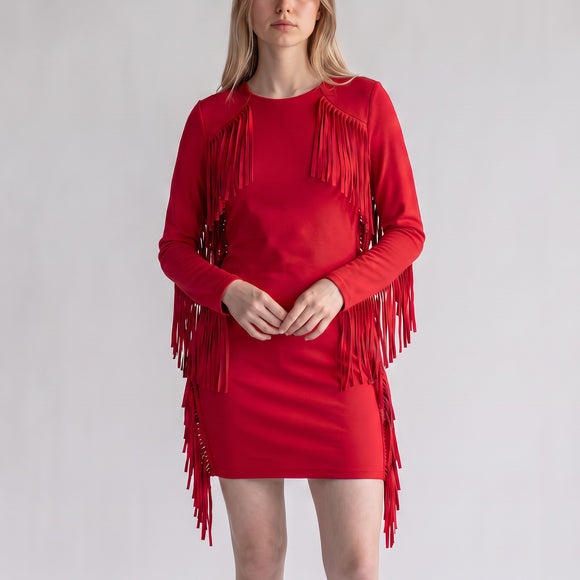 Red Velvet Tassel Bodycon Dress | Size S | Pre-Loved