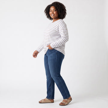 Beige Striped Round-Neck Long-Sleeve T-Shirt | Size XL | Brand New