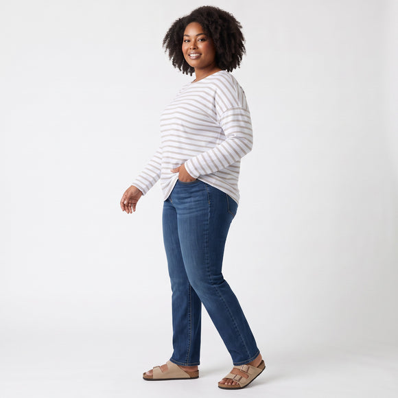 Beige Striped Round-Neck Long-Sleeve T-Shirt | Size XL | Brand New