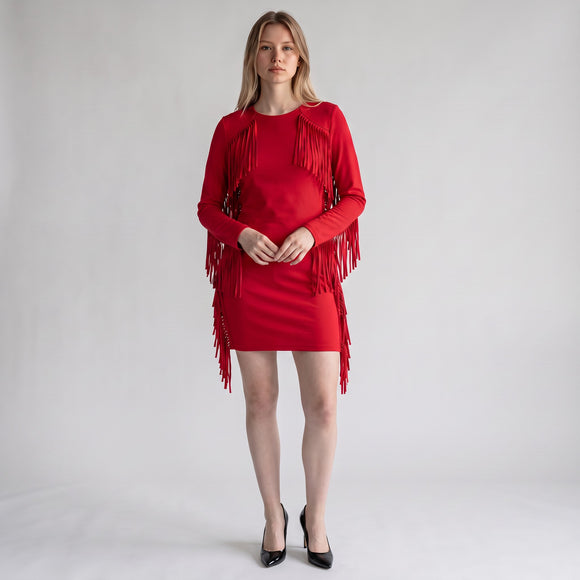 Red Velvet Tassel Bodycon Dress | Size S | Pre-Loved