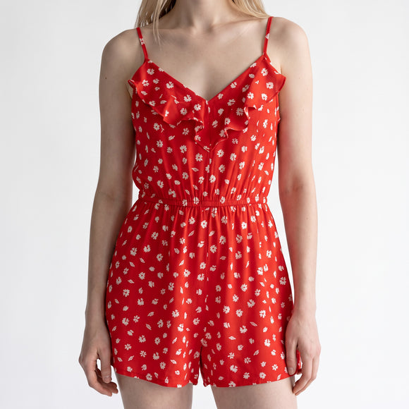 Cotton On Red Daisy Print Playsuit | Size L | Pre-Loved