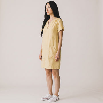 Pastel Yellow 100% Linen Boxy Dress | Sizes M–L | Brand New - 0