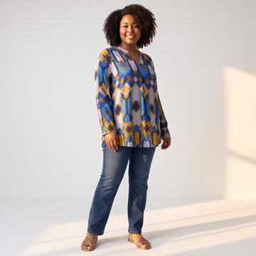 Blue, Pink & Yellow Colour-Block Long-Sleeve Blouse | Size XL | Brand New