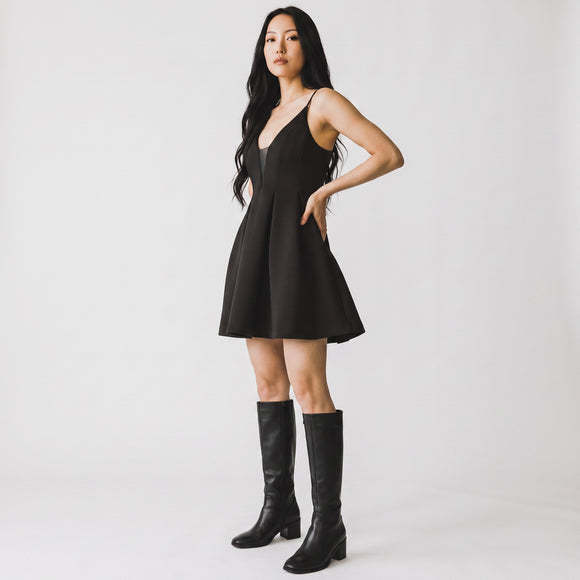 Black Plunge Neck Babydoll Dress | Size S | Brand New