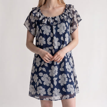 Navy Floral Print Dress | Size S | Pre-Loved