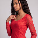 Red Lace Cocktail Dress | Size S | Pre-Loved-2