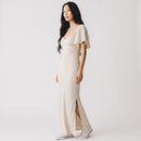 Off-White Satin Maxi Dress with Flowy Sleeves | Size M | Brand New-2