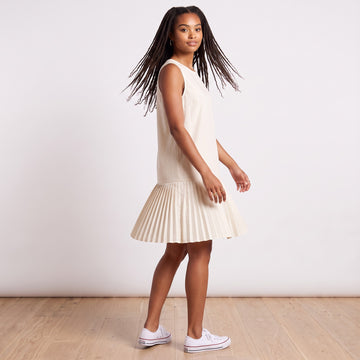Cream Drop-Waist Pleated Dress | Size XXL | Brand New