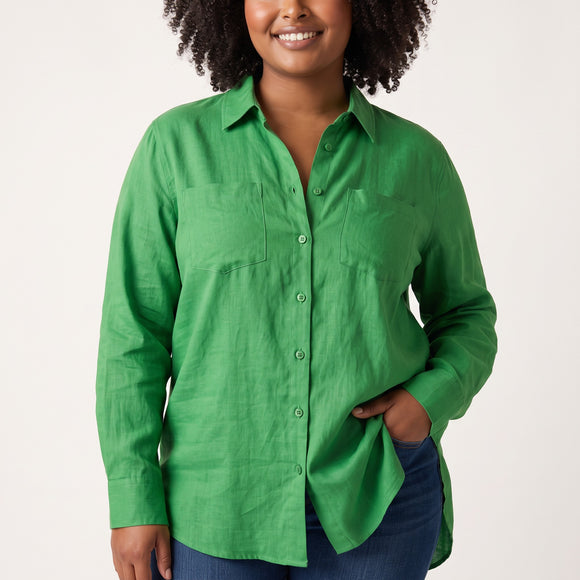 Green 100% Cotton Long-Sleeve Shirt | Sizes 30–44 | Brand New