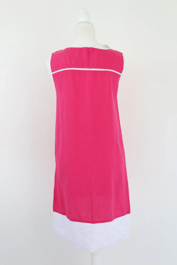 Pink and white 100% linen dress