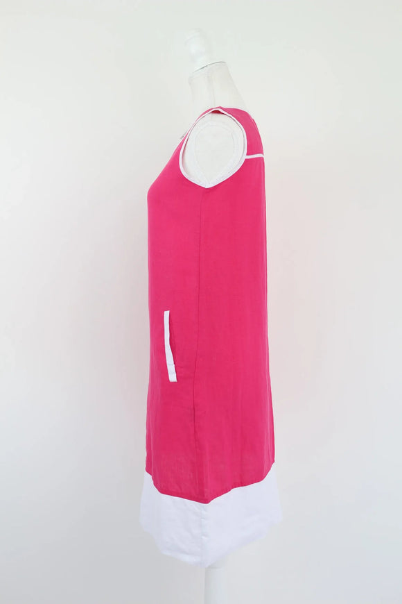 Pink and white 100% linen dress