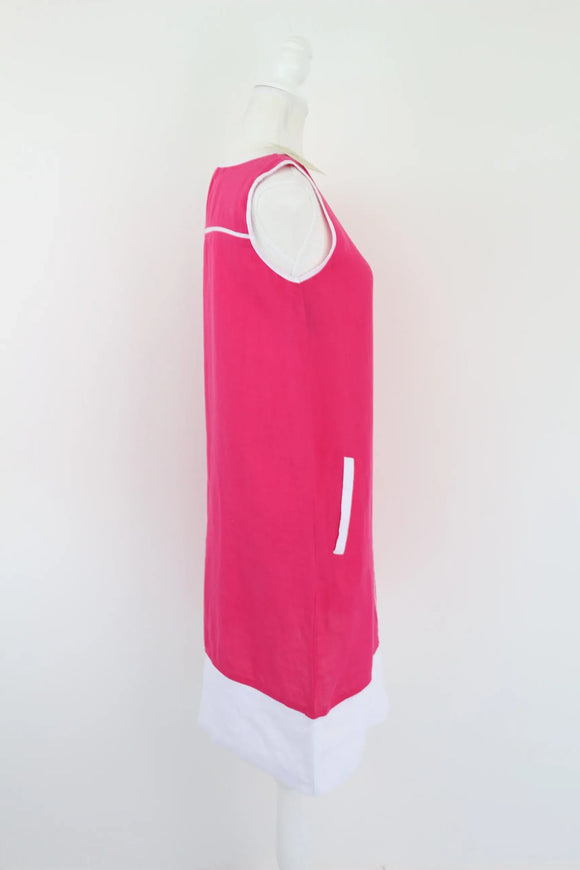 Pink and white 100% linen dress