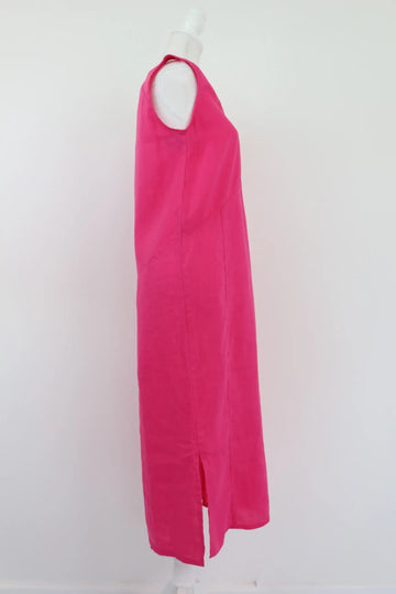 Pink 100% Linen Midi Dress | Size XS | Brand New - 0