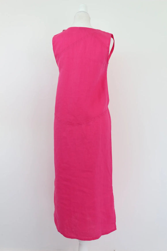 Pink midi 100% linen dress - XS