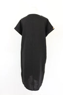 Black 100% linen dress with buttons - S-4
