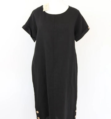 Black 100% Linen Button-Front Dress | Size S | Brand New