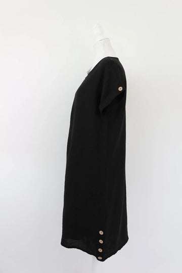 Black 100% Linen Button-Front Dress | Size S | Brand New - 0