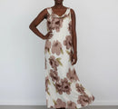 Arlow stone-coloured strap maxi dress with brown floral pattern - XL-1