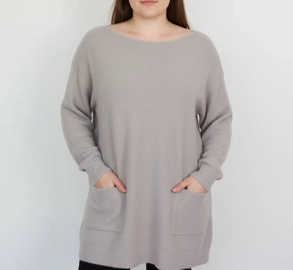 Light grey long-sleeved light-weight jersey with pockets - L