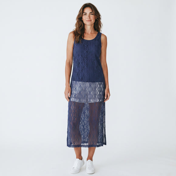 Foschini Blue Lace Side-Slit Top | Size 8 | Pre-Loved