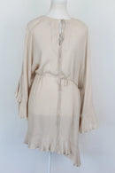 Indiska stone-coloured top with frilly sleeves and drawstring - XL-1