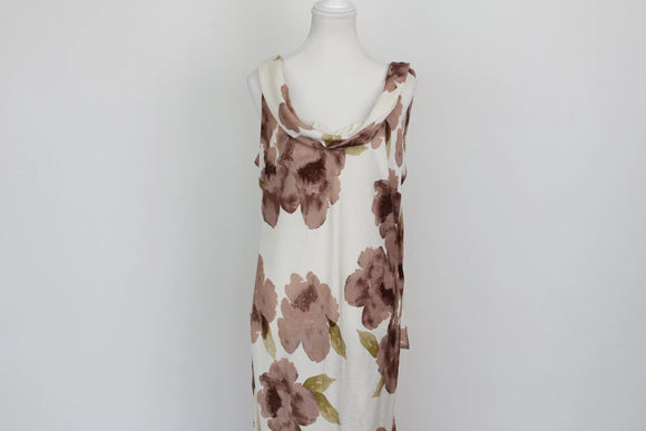 Arlow stone-coloured strap maxi dress with brown floral pattern - XL
