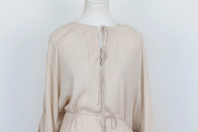 Indiska stone-coloured top with frilly sleeves and drawstring - XL - 0