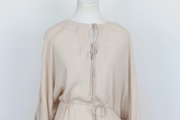 Indiska stone-coloured top with frilly sleeves and drawstring - XL