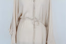 Indiska stone-coloured top with frilly sleeves and drawstring - XL-3
