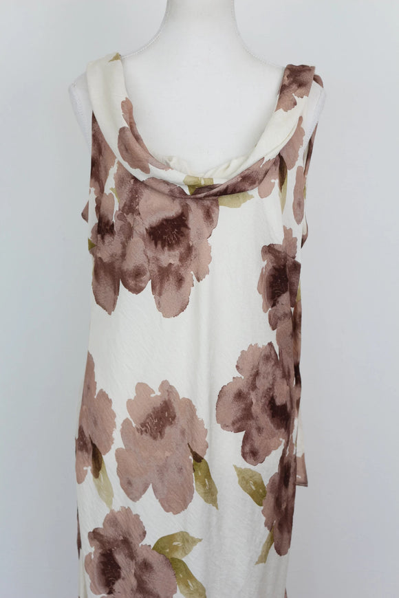 Arlow stone-coloured strap maxi dress with brown floral pattern - XL