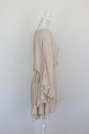 Indiska stone-coloured top with frilly sleeves and drawstring - XL-4