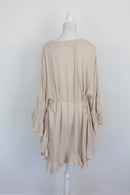 Indiska stone-coloured top with frilly sleeves and drawstring - XL-5