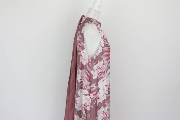 Purple sleeveless halterneck maxi dress with pink floral print - S