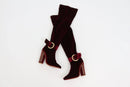 Burgundy velvet over-the-knee boots with studded block heel - 3-1