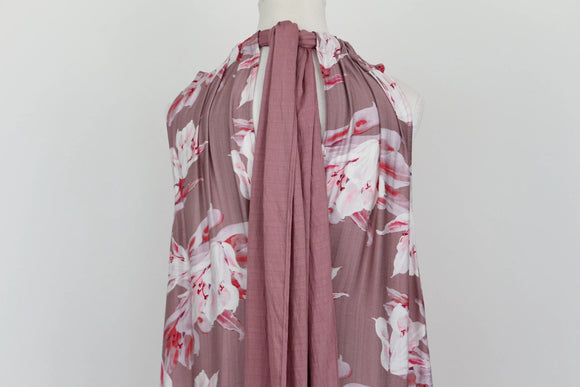 Purple sleeveless halterneck maxi dress with pink floral print - S