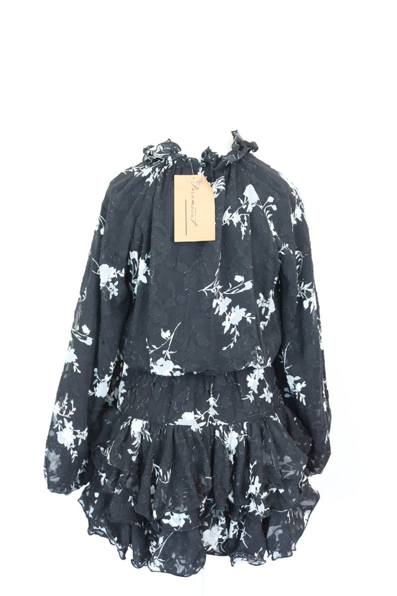 Paramount black embroided mini dress with floral print - S