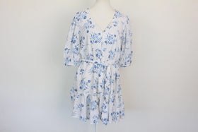 Paramount white and blue linen-style floral dress - S