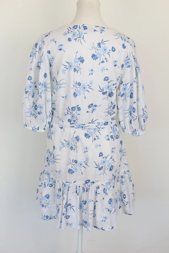 Paramount white and blue linen-style floral dress - S