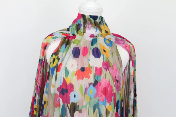 Multi-coloured floral print sleeveless pleated mini dress - S