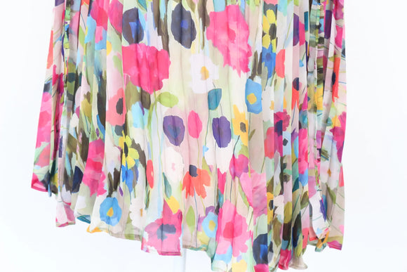 Multi-coloured floral print sleeveless pleated mini dress - S