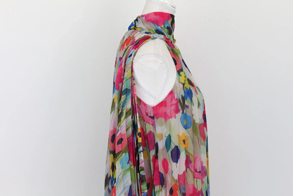 Multi-coloured floral print sleeveless pleated mini dress - S