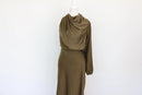 Green asymmetrical tunic-style maxi dress with one long sleeve - S-1