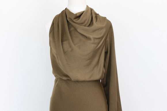 Green asymmetrical tunic-style maxi dress with one long sleeve - S