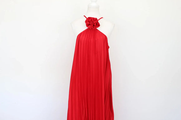 Red strap pleated halterneck maxi dress - XL