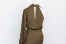Green asymmetrical tunic-style maxi dress with one long sleeve - S-4