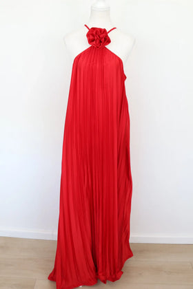 Red strap pleated halterneck maxi dress - XL - 0