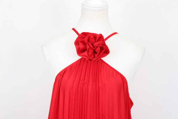 Red strap pleated halterneck maxi dress - XL