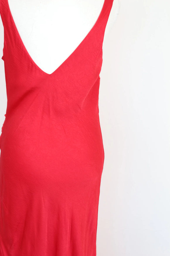 Red strap dress with slit - M