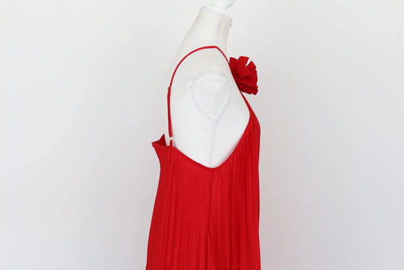Red strap pleated halterneck maxi dress - XL